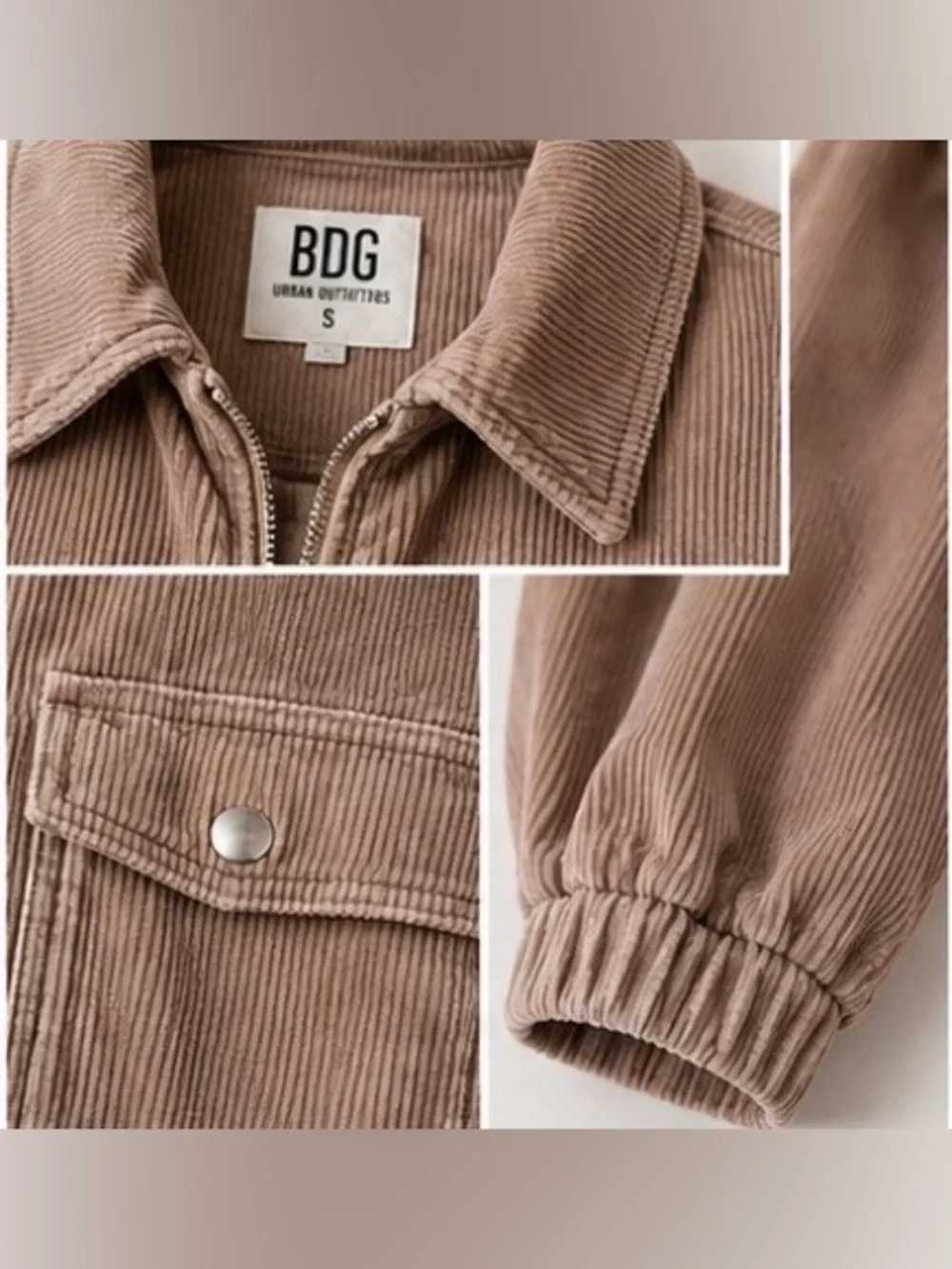 ✨BDG Urban Outfitters Cropped Corduroy Bomber Jacket • Taupe Beige✨ - Picture 4 of 5